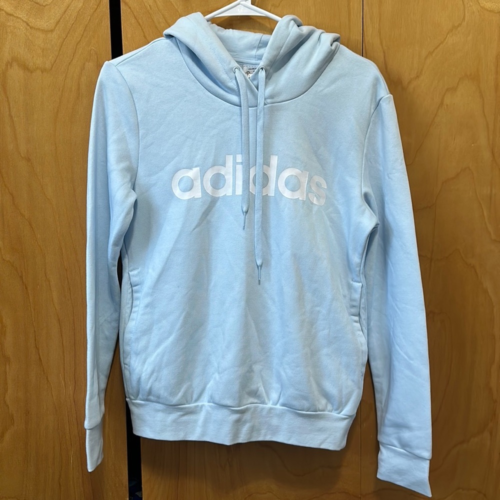 Light blue Adidas sweatshirt with hood